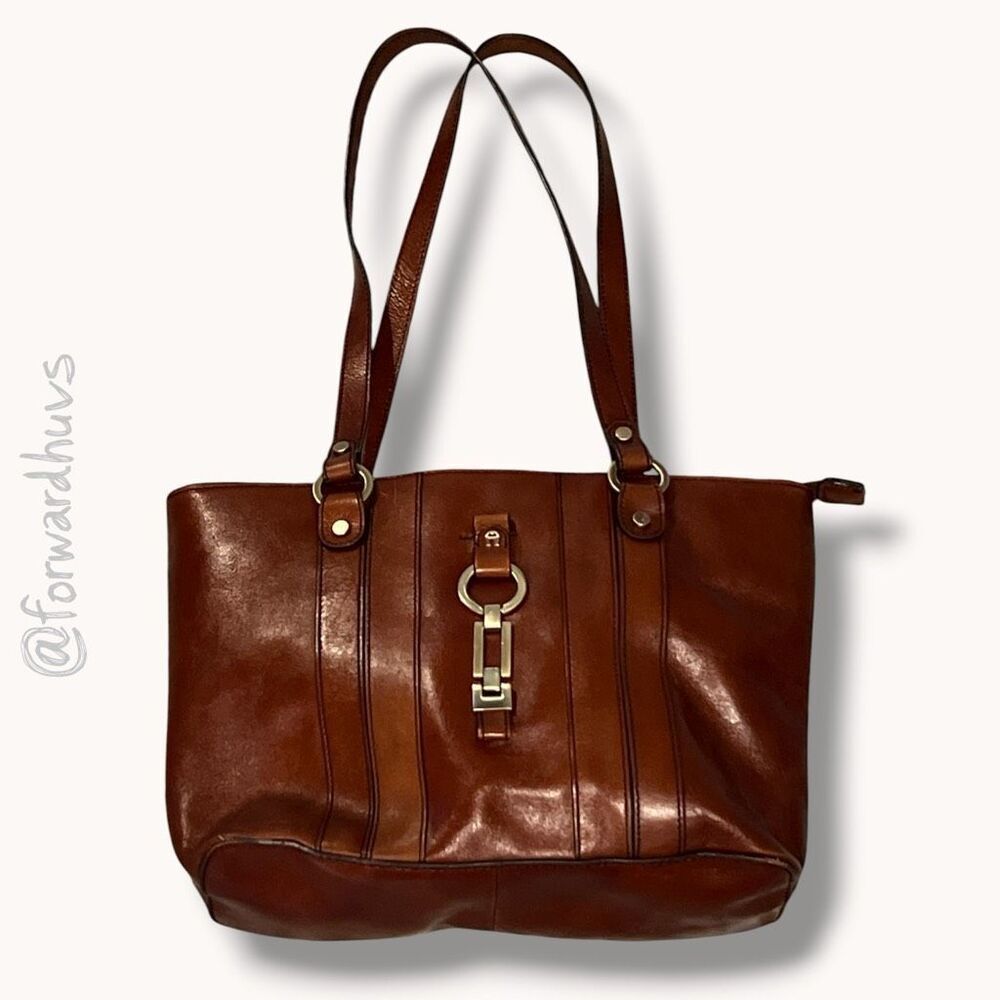 Etienne Aigner Genuine Calfskin Leather Tote – Cognac Brown